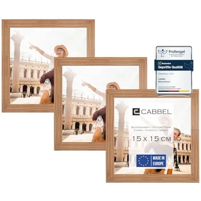 Abbildung von CABBEL Dreierpack (3 Stk.) Bilderrahmen 15x15 cm MDF Holz Rahmen in Eiche mit bruchsicherem Plexi Glas/Modern