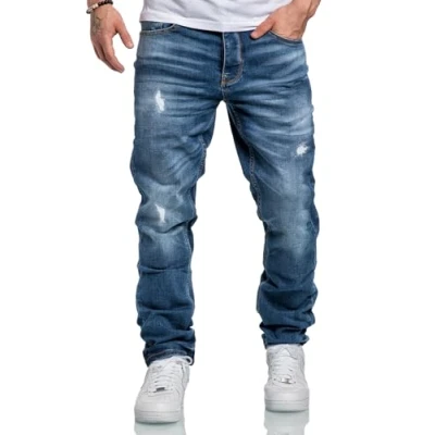 Abbildung von REPUBLIX Herren Jeans Regular Straight Fit Denim Hose Destroyed R7998 Hellblau W33/L30