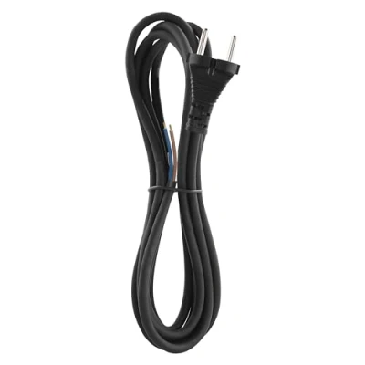 Abbildung von EMOS Gummi Anschlussleitung 3 m, Zuleitungskabel, Anschlusskabel, Bügeleisenkabel, Verbindungskabel Schuko, 2 x 1.0 mm2, H07RN F Gummi/Neopren, Schwarz