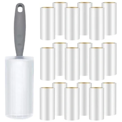 Abbildung von Omtofo 18 Rollen 1080 Blatt Fusselrolle mit 1 Abroller + Staubschutzhüllen, Extra Klebrig Lint Roller, Tierhaare, Fusselroller für Kleidung, Haare, Sofa, Bett, Katzenhaare, Hundehaare