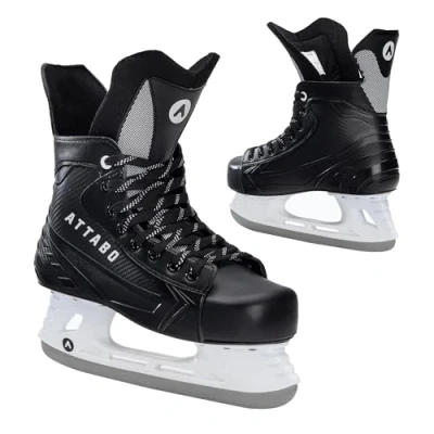 Abbildung von ATTABO Herren Hockey Schlittschuhe Schwarz 41 (26,2 cm), Schnürung, Wärmekomfort, aus Edelstahl, Für Anfänger bis 100 kg