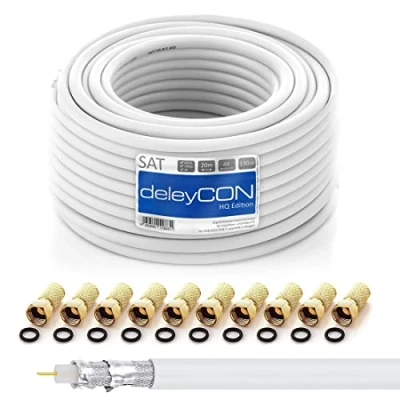 Abbildung von deleyCON 20m HQ SAT Kabel HDTV 130dB 4x geschirmt + 10x F Stecker