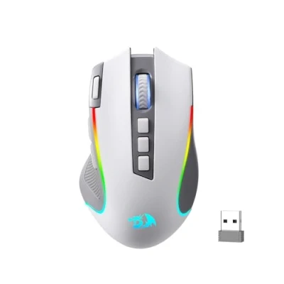Abbildung von Redragon M612 PRO RGB Gaming Maus 8000 DPI Kabelgebundene/Kabellose Gamer mit 9 Programmierbaren Tasten &amp; 6 Hintergrundbeleuchtungsmodi BT 2.4G Drahtlose Softwareunterstützung, Grau Weiß
