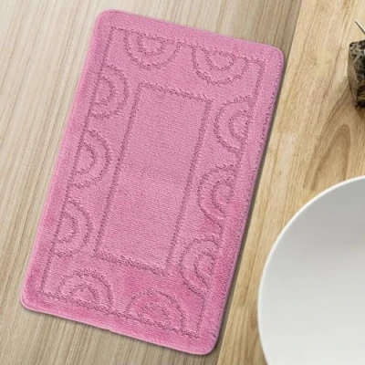 Abbildung von Comart, Nicole Badematte, schnelltrocknend, rutschfeste Latex Unterseite, einfarbig, Duschabtrennungen und Badewanne, für WC Bidet, maschinenwaschbar, rechteckig, 50 x 80 cm, Rosa