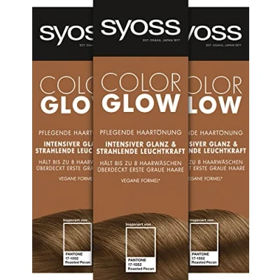 Abbildung von Syoss Color Glow Pflegende Haartönung Roasted Pecan Pantone 17 1052 (3 x 100 ml), semi permanente Coloration für strahlende Farbintensität bis zu 8 Haarwäschen, ohne das Haar schädigen