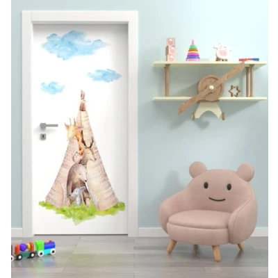 Abbildung von MyMaxxi Tür bekleben mit Türtapete Selbstklebend 90x200 Wigwam Zelt Indianer verschönern Türfolie Türaufkleber XXL Türbilder Türposter Mädchen und Junge