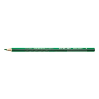 Abbildung von STAEDTLER Buntstifte Noris colour 187, ergonomisches Dreikantformat, rutschfeste Soft Oberfläche, hohe Bruchfestigkeit, Made form Upcycled Wood, Faltschachtel mit 12 Farbstifte, grün, 187 5