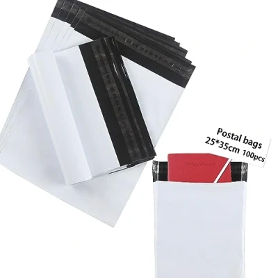 Abbildung von huruirui 100Stück Versandtaschen B4 Plastik Versandbeutel 25x35cm Blickdicht Selbstklebend Warensendung Versandtüten für Kleidung Logistikverpackungen Transport Verpackungskarton