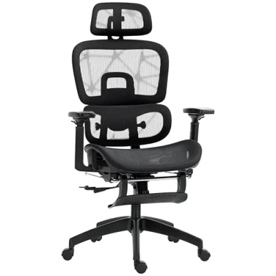 Abbildung von HOMCOM Bürostuhl Ergonomischer Schreibtischstuhl mit Armlehne, Kopfstütze, Lendenwirbelstütze, Höhenverstellbarer Mesh Drehstuhl Wippfunktion, Liegefunktion, Fußstütze Schwarz