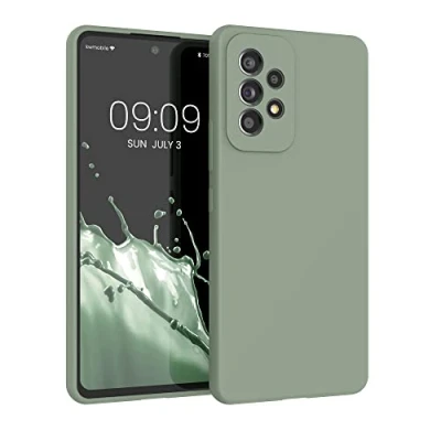 Abbildung von kwmobile Hülle kompatibel mit Samsung Galaxy A53 5G Silikon Handy Case Handyhülle weiche Oberfläche kabelloses Laden Graugrün