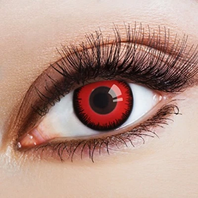 Abbildung von aricona Farblinsen Rote Farbige Halloween Kontaktlinsen Rot Kostüm Zombie Vampir Karneval, ohne Stärke, 2 Stück