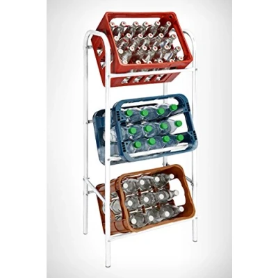 Abbildung von Spetebo Kastenständer 3er Metall Getränkekisten Ständer weiß 116 x 50 cm, Set 10 tlg., für 3 oder Universalboxen in ca. 45 cm 35 27