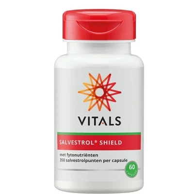 Abbildung von Vitals Salvestrol Shield 60 Kapseln mit 350 Salvestrolpunkten. Phytonährstoffkomplex Trauben, Heidelbeeren, Brombeeren und Orangen.