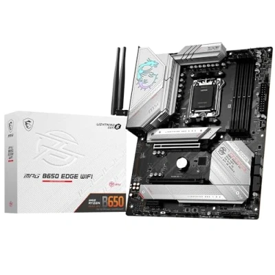 Abbildung von MSI MPG B650 Edge WiFi Mainboard, ATX Unterstützt AMD Ryzen 7000 Serie Prozessoren, AM5 14 Duet Rail 80A VRM, DDR5 Memory Boost 6600+MHz/OC, 2 x PCIe 4.0 x16, 1x M.2 Gen5, Gen4, Wi Fi 6E