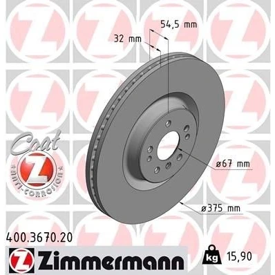Abbildung von ZIMMERMANN COAT Z 400.3670.20 Bremsscheibe 375 32 8/5 5 112 innenbelüftet beschichtet hochgekohlt MERCEDES BENZ: ML Klasse, GL