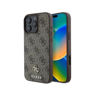 Abbildung von Apple iPhone 16 Pro Hülle MagSafe Kunststoff Guess Hard Case/Backcover Handyhülle Braun