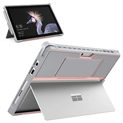 Abbildung von MoKo Hülle Kompatibel mit Microsoft Surface Pro 7 Plus 2021/Surface 2019/Pro 6/Pro 2017/Pro 5/4/LTE, All In One Schutzhülle Stifthalter Handschlaufe Typ Cover Tastatur, Rosa/Grau