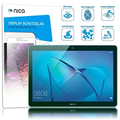Abbildung von NALIA Schutzglas kompatibel mit Huawei MediaPad T3, Full Cover Displayschutz Tablet Folie, 9H Härte Glas Schutzfolie Bildschirm Abdeckung, Schutz Film HD Screen Protector Tempered Glass Transparent