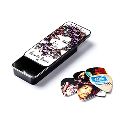 Abbildung von Dunlop Jimi Hendrix Hear My Music medium 12 Plektren in Tin Sammler Metallbox