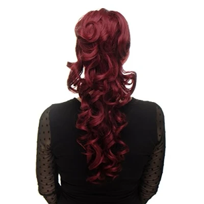 Abbildung von WIG ME UP WK03 39 Haarteil Zopf voluminös Locken lockig sehr lang (60 cm) + Steckkämme &amp; Gummizug Granatrot