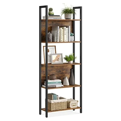 Abbildung von VASAGLE Bücherregal, Aufbewahrungsregal, Küchenregal, 5 Ebenen, Stabiler Stahlrahmen, für Büro, Eingangsbereich, Wohnzimmer, Industriestil, rustikales Braun und Schwarz, LLS025B01