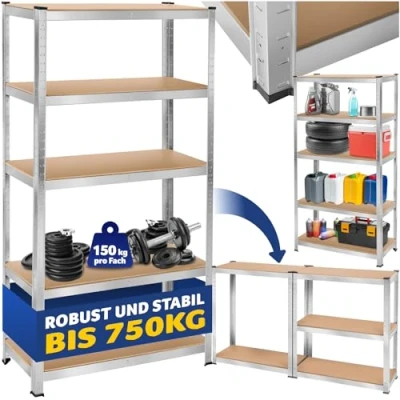 Abbildung von tectake Schwerlastregal Werkstattregal Konrad, Komplett Set, höhenverstellbare Einlegeböden
