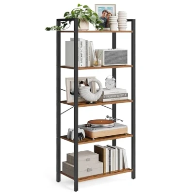 Abbildung von VASAGLE Regal, Bücherregal, Standregal, Aufbewahrungsregal mit 5 Ebenen, Industrie Design, für Wohnzimmer, Büro, Arbeitszimmer und Flur, Stahlgestell, vintagebraun tintenschwarz LLS061B01