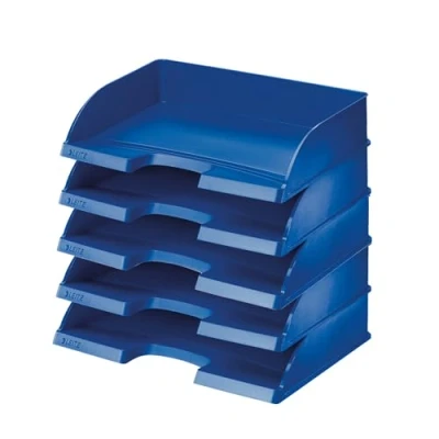 Abbildung von Leitz Briefkorb Querformat A4, 5er Pack, Briefablage in Premium Qualität, Stapelbare Ablagefächer als Schreibtisch Organizer, Kombinierbar mit Plus Serie, Blau, 52180035