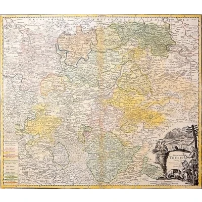 Abbildung von Historische Karte: Land Thüringen 1738 (Thüringen Tabula) Plano: Landgravitus Thuringiae Tabula Generalis in suos Principatus Et Status accurate divi per loh. Bapt. Homann Noriberg