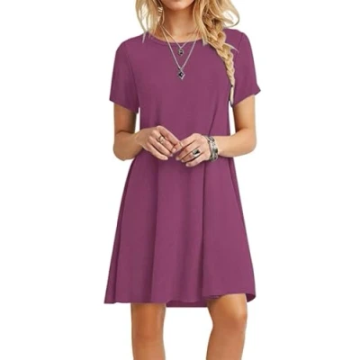 Abbildung von MOLERANI Damen Sommerkleider T Shirt Kurzarm Strandkleid Casual Loose Swing Damenkleid Mauve XL