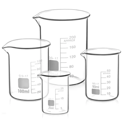 Abbildung von QWORK® Glas Becherglas 25ml 50ml 100ml 200ml, 4er Set Abgestufter Messbecher für Labor Küche