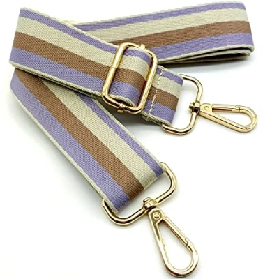 Abbildung von Verstellbarer Schultergurt Tasche Violett braun weiß, Taschengurte zum Wechseln, Taschengurt Breit mit Karabiner Gold, 80 130 cm Tragegurt für Damen Umhängegurte, Moderne Handtasche, 3.8cm, 23