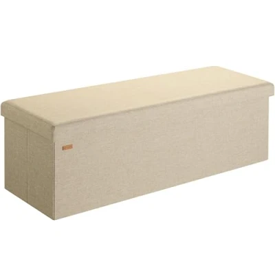 Abbildung von Casaria® Sitzbank mit Stauraum Faltbar Beige 115x40x40cm Gepolstert Deckel Leinen Optik Schlafzimmer Wohnzimmer Flur Sitztruhe Truhenbank Polsterbank