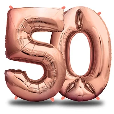 Abbildung von envami® Folienballon Zahl Geburtstagsdeko Rosegold 100cm Deko zum Geburtstag Luftballon Zahlen Dekoration Happy Birthday Mädchen Fliegt mit Helium (Zahl 50)