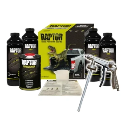 Abbildung von RAPTOR 2K Lack Set Schwarz 3,79 Liter inklusive Härter I Extrem langlebige schützende und kratzfeste Beschichtung Strukturfarbe Spritzpistole Deckt über 12 m² ab
