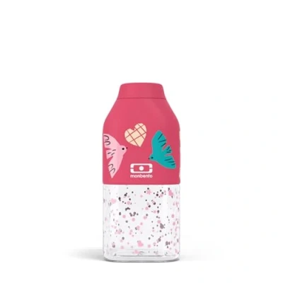 Abbildung von MONBENTO Kinder Wasserflasche MB Positive S Rosa Birds 330 ml Trinkflasche Perfekt für Schule/Picknick/Reise/Sport Tritan Flasche BPA Frei mit Vogel Motiv