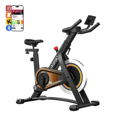 Abbildung von JASPORT Speedbike A3 (mit Tablethalterung und bequemer Sitzpolster), App mit Video on Demand Trainingskursen, Kinomap &amp; Zwift kompatibel