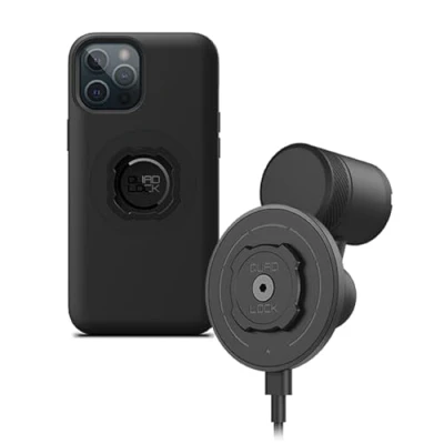 Abbildung von Quad Lock Lüftungshalterung Auto Kit mit MAG Wireless Charging Head V2 und iPhone 12 Pro Max Smartphone Hülle