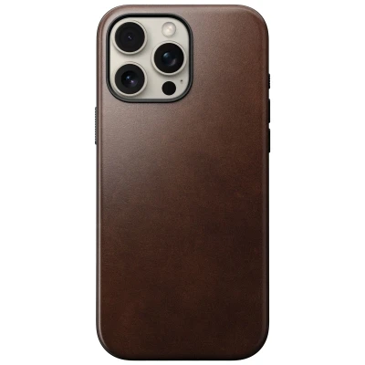 Abbildung von Apple iPhone 16 Pro Max Hülle MagSafe Echtleder Nomad Soft Case/Backcover Handyhülle Dunkelbraun Shockproof/Stoßfest
