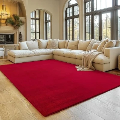 Abbildung von SIMPEX Teppich Wohnzimmer Rot 200x280 cm Kurzflor Waschbar, weich &amp; rutschfest, modern einfarbiges Design für Wohnzimmer, Küche Schlafzimmer, Kinderzimmer
