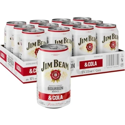 Abbildung von Jim Beam Bourbon &amp; Cola Dose Kentucky Straight Whiskey mit eine perfekte Mischung 10% Vol Einweg, 12 x 330ml