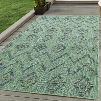 Abbildung von SIMPEX24 Outdoorteppich Boho Design, Läufer, Höhe: 10 mm, Outdoor Teppich Grün 3D Design für Küchen Balkon Terrasse Garten