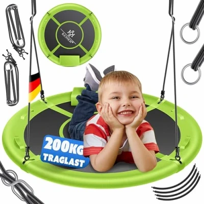Abbildung von KESSER® Nestschaukel Tellerschaukel Hängeschaukel Rundschaukel Ø 60cm Schaukel bis 200kg belastbar mit Kissen &amp; 4 Griffen verstellbar Kinderschaukel Indoor Outdoor für Kinder Erwachsene Grün