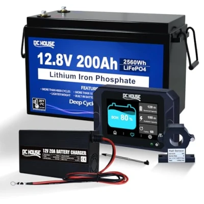 Abbildung von 12V 200Ah LiFePO4 Batterie mit 20A Ladegeräte Monitor 300A batteriewächter 12V/24V/36V/48V Wohnmobile, Solaranlagen,Wohnwagen, netzunabhängige Anwendungen