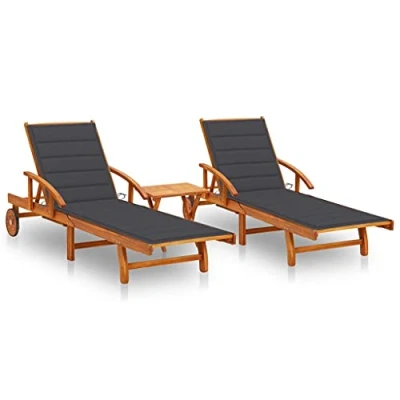 Abbildung von vidaXL Gartenliege Sonnenliegen 2 Stk. mit Tisch und Auflagen Massivholz Akazie, 1 St.
