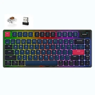 Abbildung von ATTACK SHARK AK832 PRO Mechanische Tastatur, 75% Ultra Thin Kabellose TKL RGB Gaming Tastatur Dichtung with LED Screen, BT5.1/2.4G/Wired, 81 Tasten Brown Switch, Spiralkabel USB C Cable for Mac/Win