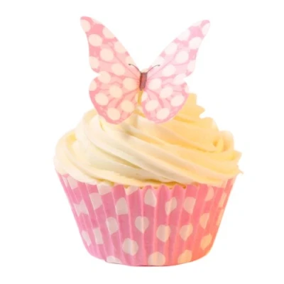 Abbildung von 12 Pünktchen Design Essbare Schmetterlinge &amp; Muffinförmchen : Babypink / Edible Polka Dot Wafer Butterflies Muffin Cases: Baby Pink