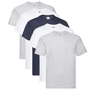 Abbildung von Fruit of the Loom Herren T Shirt Original M L XL XXL 3XL 4XL 5XL auch Farbsets, 2Weiss 2DeepNavy 1Graphit, (5er Pack) + 1HL Kauf Notizblock