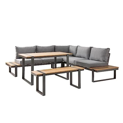 Abbildung von Riess Ambiente Moderne Garten Sitzgruppe Set Tampa Lounge 240cm grau Outdoor Sofa inkl. Bank und Tisch Wetterfest Gartenlounge