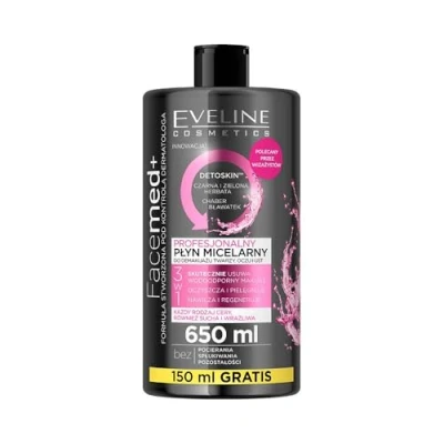 Abbildung von Eveline Cosmetics Facemed+ Mizellenwasser mit Hyaluron, Professional Mizellen Gesichtswasser alle Hauttypen, Reinigungswasser Gesicht, Make Up Entferner Abschmink Wasser 650 ml